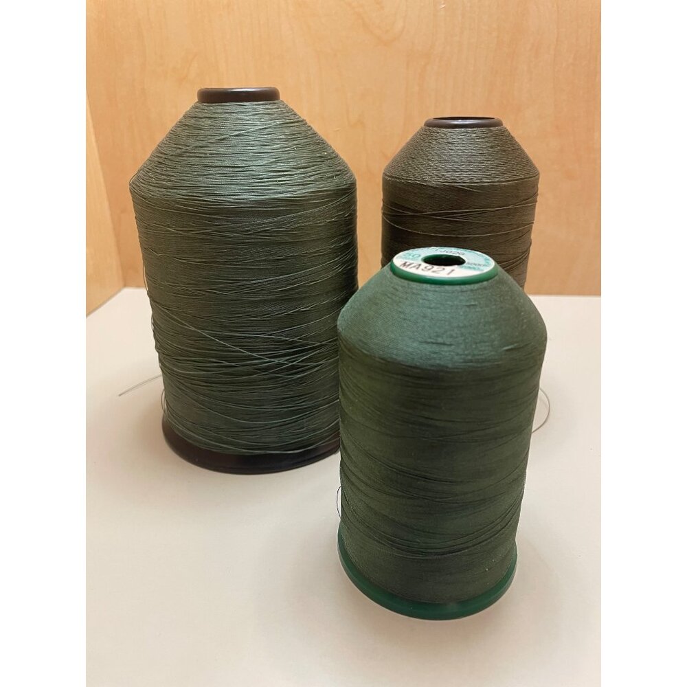 Lot of 3 Vintage Large Spools of Green Thread Mixed Types